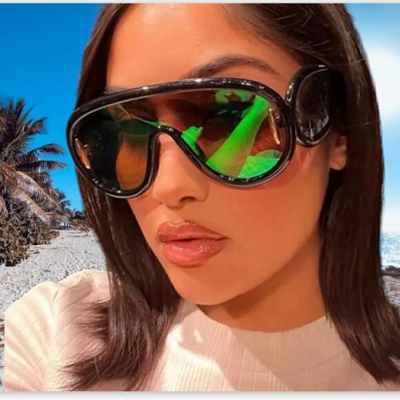 TRENDY WAVE MASK SUNGLASSES OVERSIZE SHIELD FASHION DESIGNER STYLE. - Picture 3 of 6